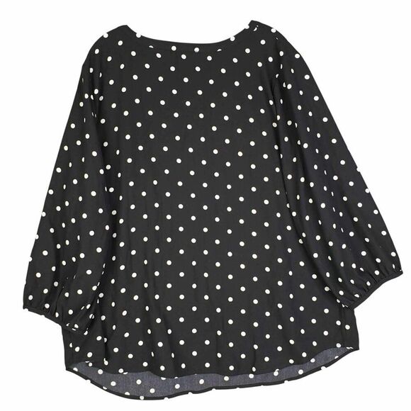 Talbots Tunic Top Plus Size 2X Womens Popover Blouse Polka Dot Stretch Black - Picture 3 of 8